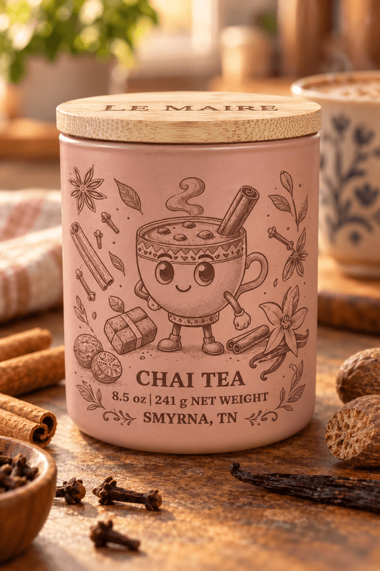 Chai Tea wood-wick candle and soy wax melt with cinnamon, clove, nutmeg and vanilla | Le Maire