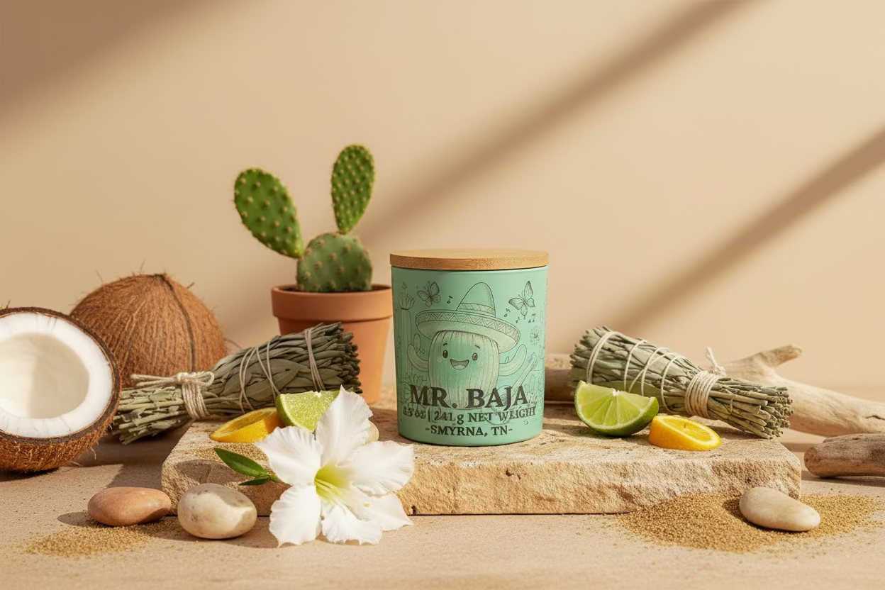 Green container with wooden lid on a wooden surface