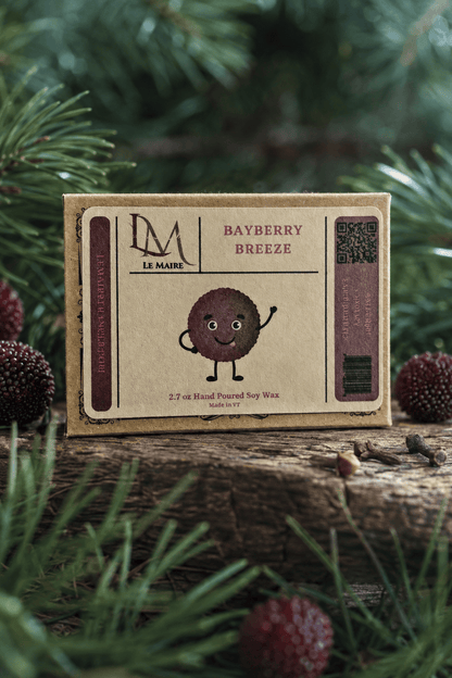 Bayberry Breeze soy wax melt styled with evergreen pine and bayberry details | Le Maire