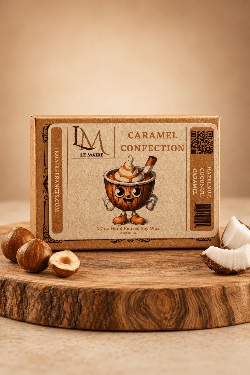 Caramel Confection wax melt box with creamy caramel and roasted nut styling | Le Maire