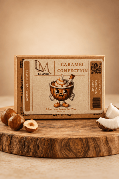 Caramel Confection wax melt box with creamy caramel and roasted nut styling | Le Maire