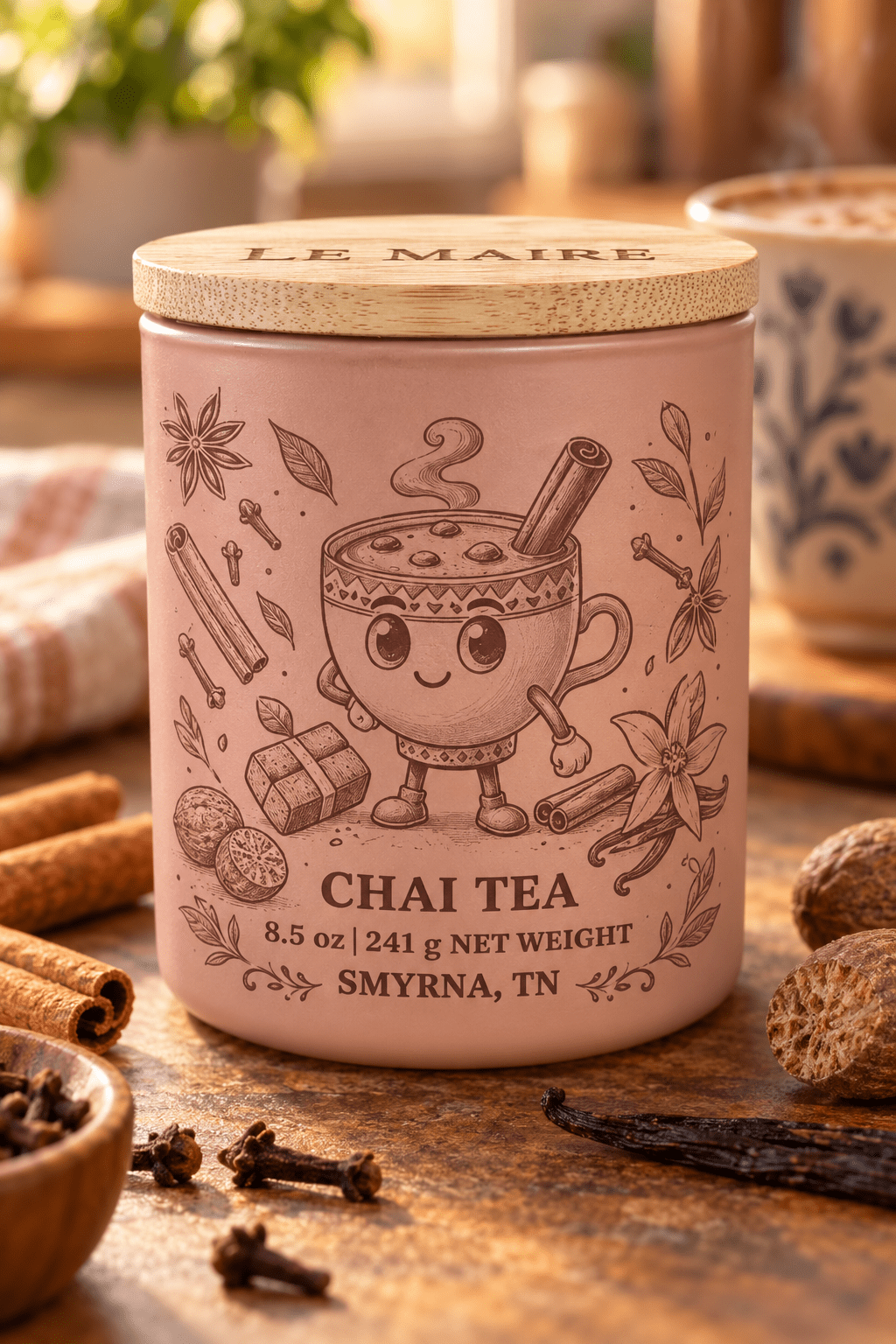 Chai Tea wood-wick candle and soy wax melt with cinnamon, clove, nutmeg and vanilla | Le Maire