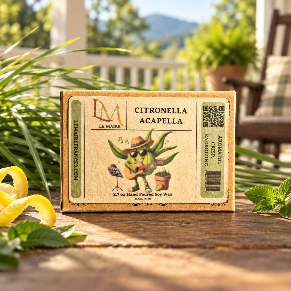 Citronella Acapella soy wax melt with citronella grass, lemon peel and green herbs