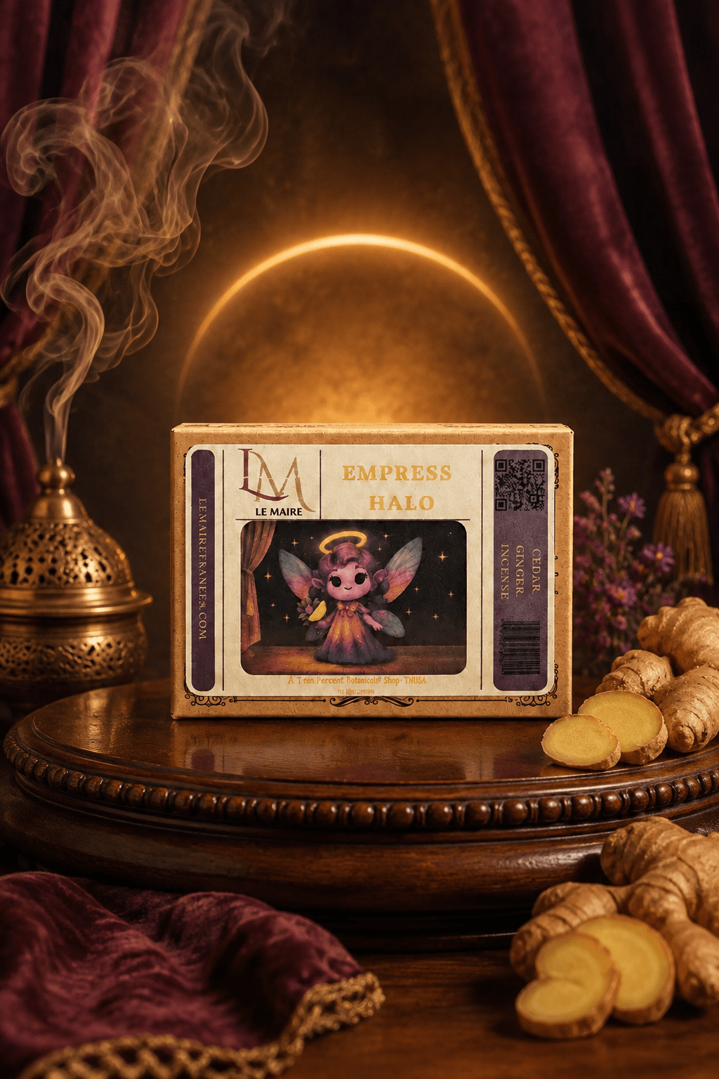 Empress Halo handmade soy wax melt with golden amber, soft florals and white musk aroma | Le Maire