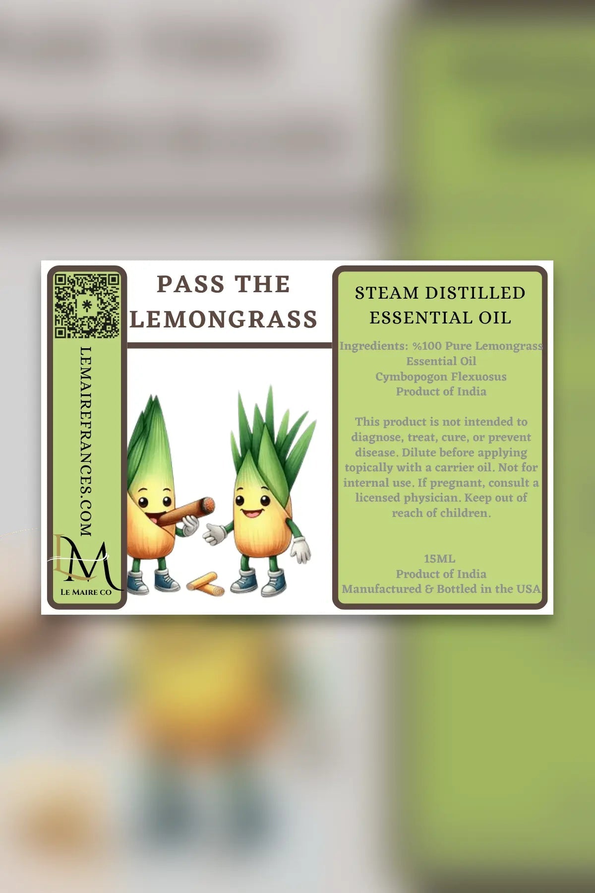 Pass the Lemongrass Indian lemongrass essential oil, 15 mL bottle | Le Maire