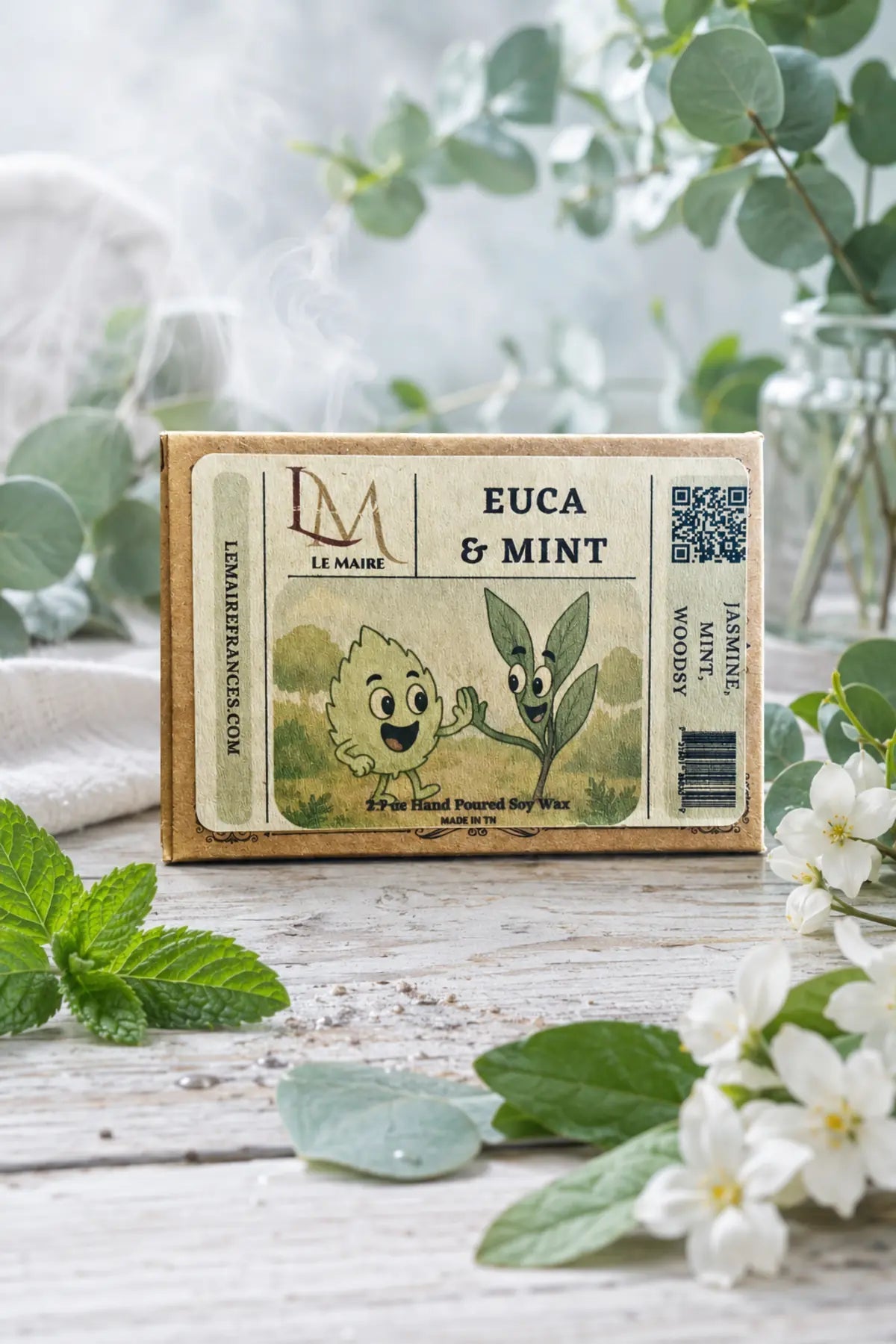 Euca & Minty wax melt and car air freshener with eucalyptus and spearmint aroma artwork | Le Maire