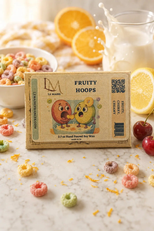 Fruity Hoops wax melt with citrus cereal, cherry and milk-inspired styling | Le Maire