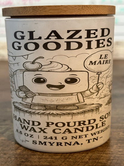 Glazed Goodies soy candle in its original illustrated jar with wooden lid | Le Maire