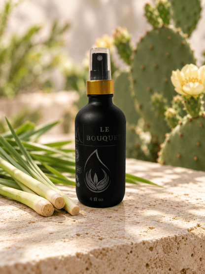 Le Bouquet room spray styled with bright lemongrass and Baja cactus details | Le Maire