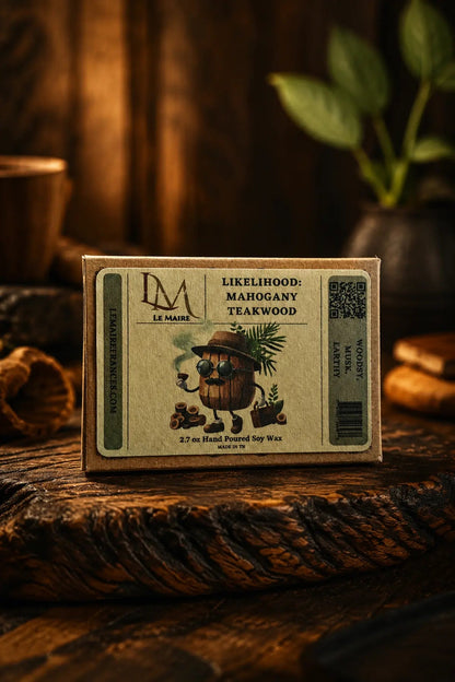 Likelihood wax melt and car air freshener with mahogany, teakwood and amber aroma artwork | Le Maire