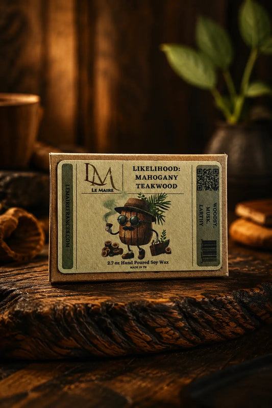 Likelihood wax melt and car air freshener with mahogany, teakwood and amber aroma artwork | Le Maire