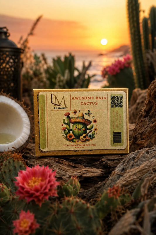 Mr. Baja Cactus candle, wax melt and car air freshener with desert aroma artwork | Le Maire