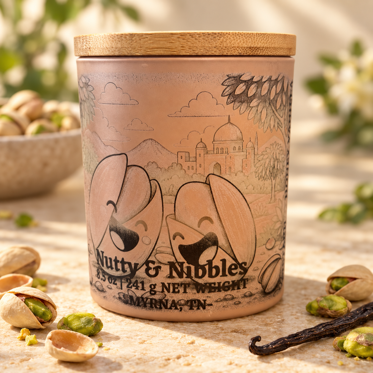 Nutty Nibbles candle with pistachio and vanilla accents