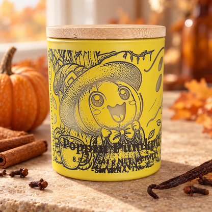 Poppin Pumpkin candle with pumpkin, cinnamon, clove and vanilla accents
