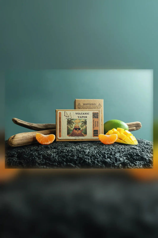 Volcanic Vapor candle, wax melt and car air freshener with driftwood and tropical fruit artwork | Le Maire